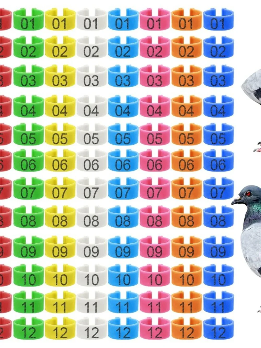 108 Pcs 8mm Bird Quail Leg Rings with 9 Color Numbered Bird Pigeons Identificati
